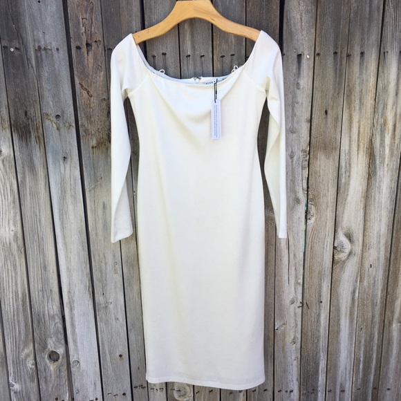 NWT Alice + Olivia Dorinda Off Shoulder Long Sleeve Knit Midi Dress White 6 - Picture 16 of 16